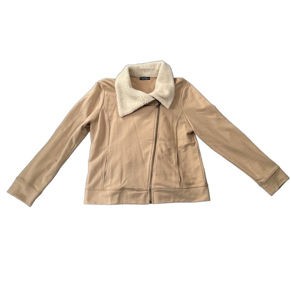LRL Ralph Lauren Tan Cotton Fleece Zip Up Crop Shirt Jacket / Women’s Large * - Picture 5 of 5